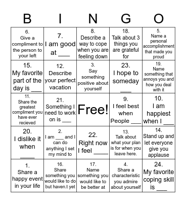 Feelings Bingo Card