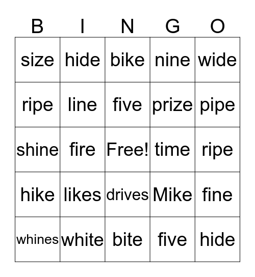 Long i Bingo Card