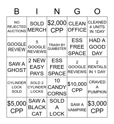 ESS October BINGO Bash  Bingo Card