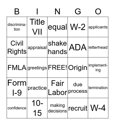 Business Management (B) Bingo Card