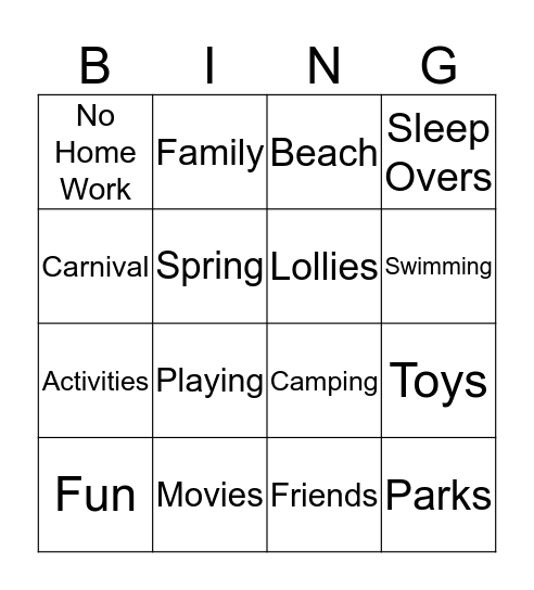Spring Holidays Bingo Card