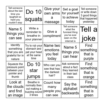 Mental Health Week Bingo Card