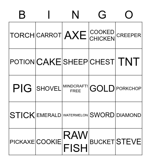 MINDCRAFT  Bingo Card