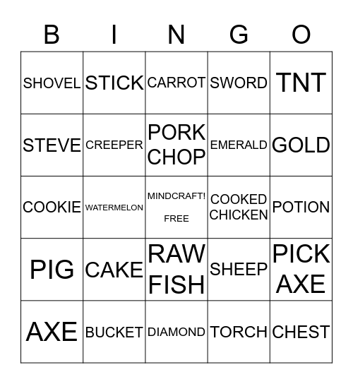 MINDCRAFT  Bingo Card