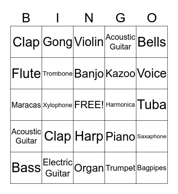 Instrument Sounds Bingo Card