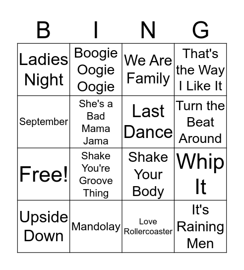Skating Rink/Disco Bingo #2 Bingo Card