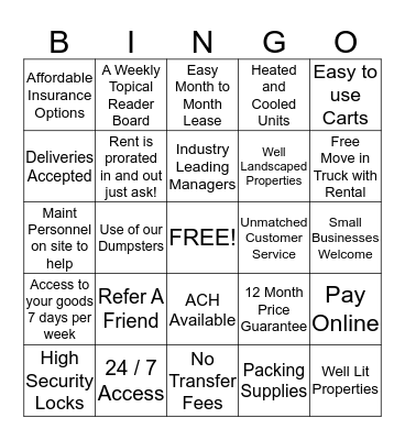 Morningstar Features and Benefits Bingo Card