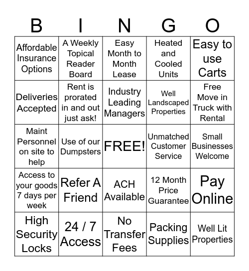 Morningstar Features and Benefits Bingo Card