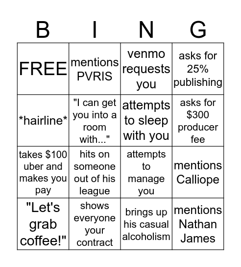 Aidan's Bullshit Bingo Card