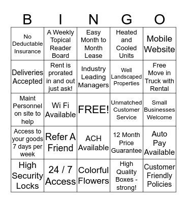 Morningstar Features and Benefits Bingo Card