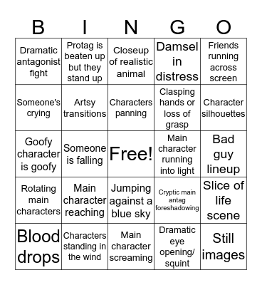 Anime OP Bingo Card