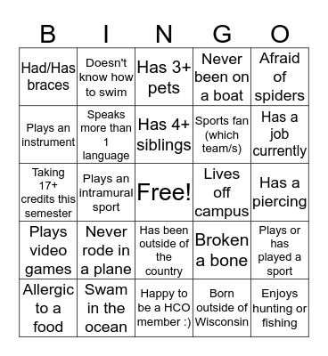 Health Care Organization - UWSP Bingo Card