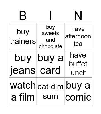 What do you want to do? Bingo Card