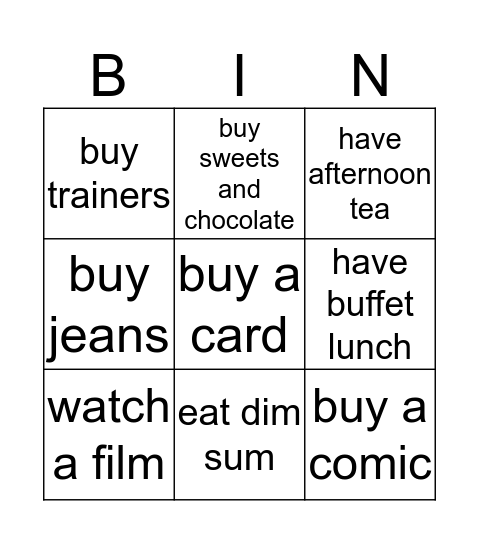 What do you want to do? Bingo Card