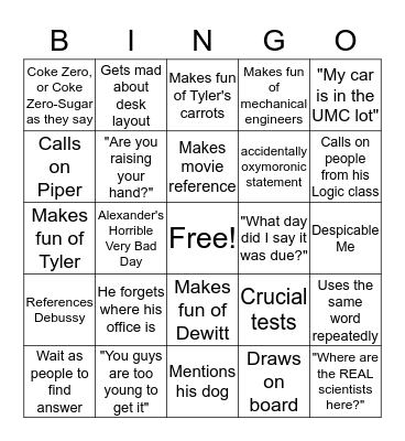 Dr. Futch's class Bingo Card