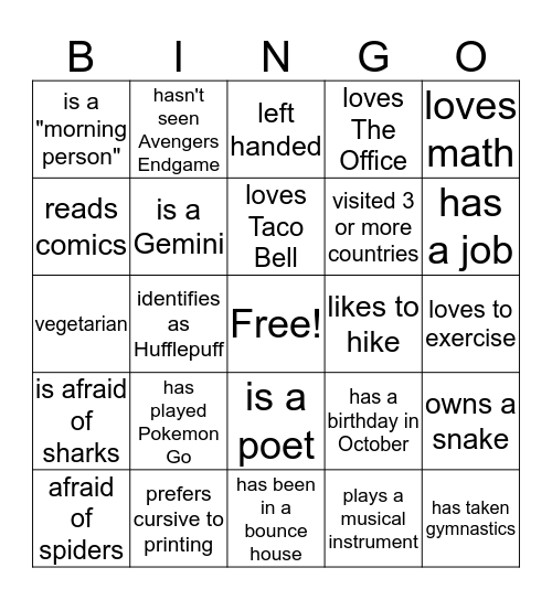 Human Bingo Card