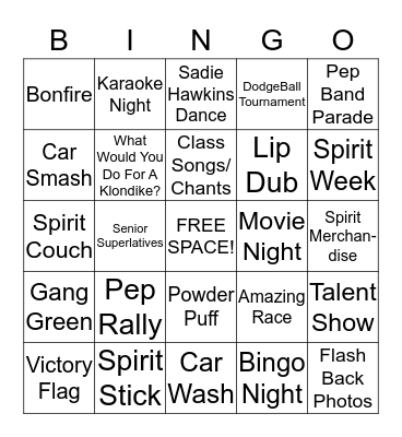 Spirit Bingo Card