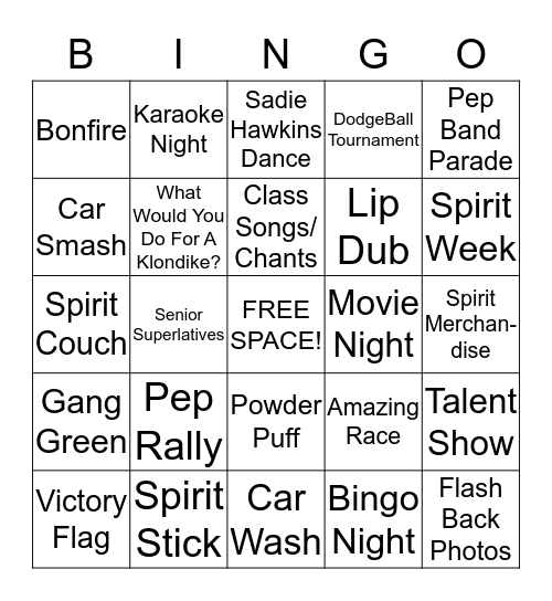 Spirit Bingo Card