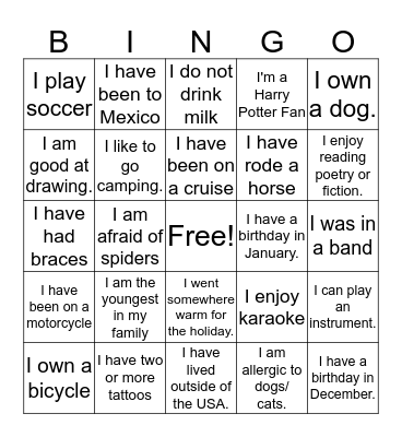 Ice-Breaker Bingo Card