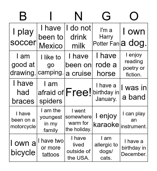 Ice-Breaker Bingo Card