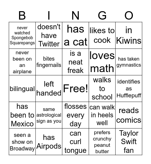 Human Bingo Card