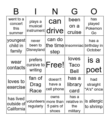 Human Bingo Card