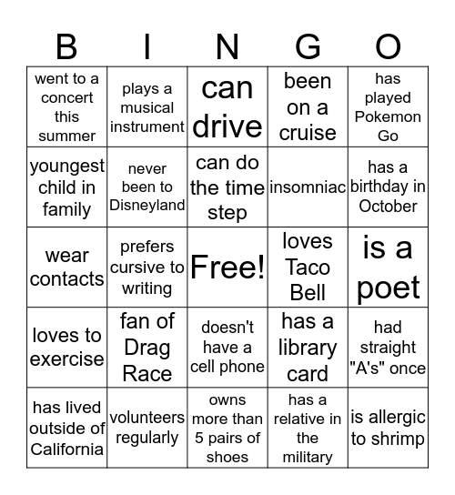 Human Bingo Card