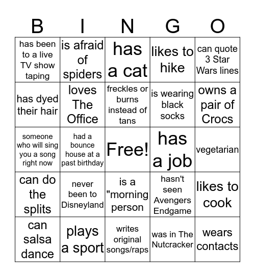 Human Bingo Card