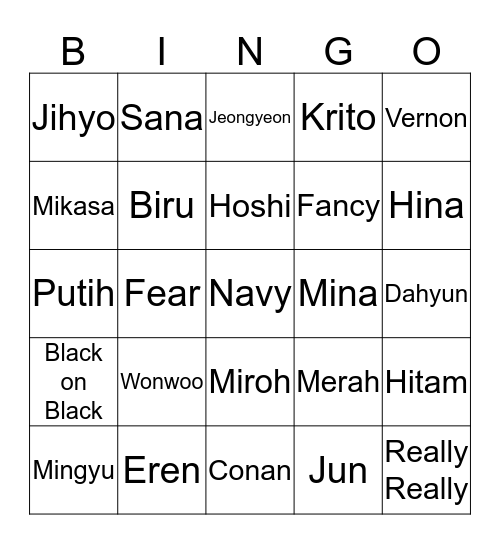 Johnny Suh Bingo Card