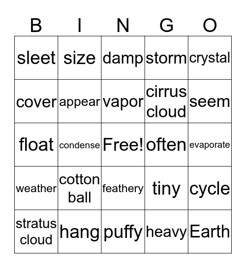Clouds Bingo Card
