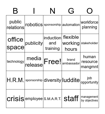 Business Management chapters 14 and 15 Bingo Card