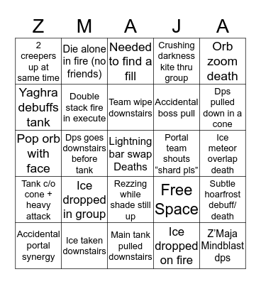 Last Pull vCR progression BINGO! Bingo Card
