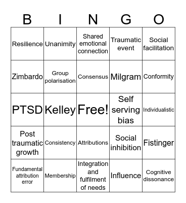 Social Psychology Bingo Card