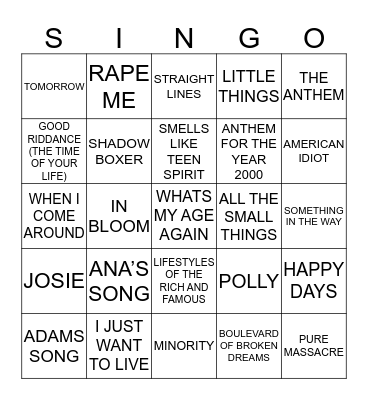 422 ALTERNATIVE ROCK BANDS Bingo Card