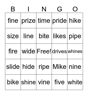 Long Vowel i Bingo Card