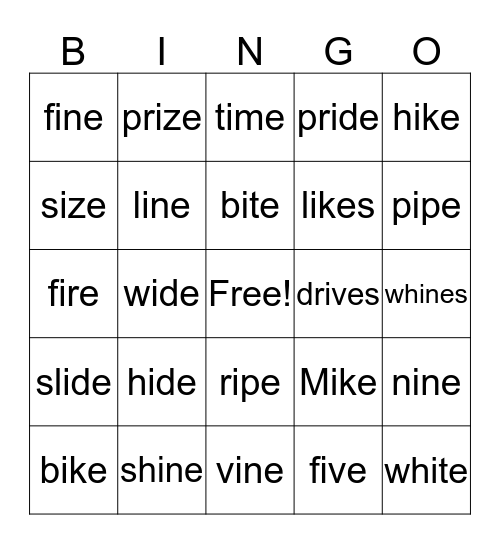 Long Vowel i Bingo Card