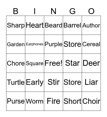 Vocalic /R/ Bingo Card