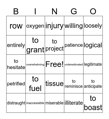 Vocabulary Bingo Card