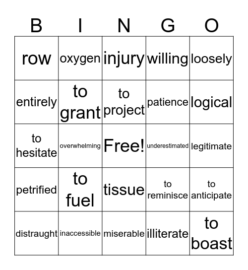 Vocabulary Bingo Card