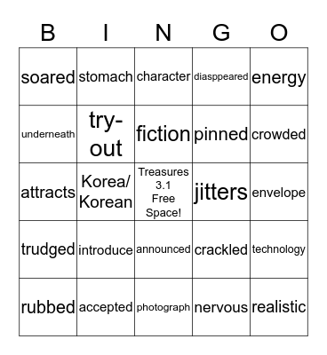 Treasures 3.1 Units 1-2 Vocabulary Review Bingo Card