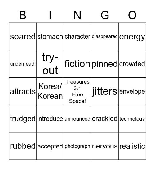 Treasures 3.1 Units 1-2 Vocabulary Review Bingo Card