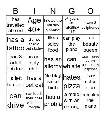 Human Bingo Card