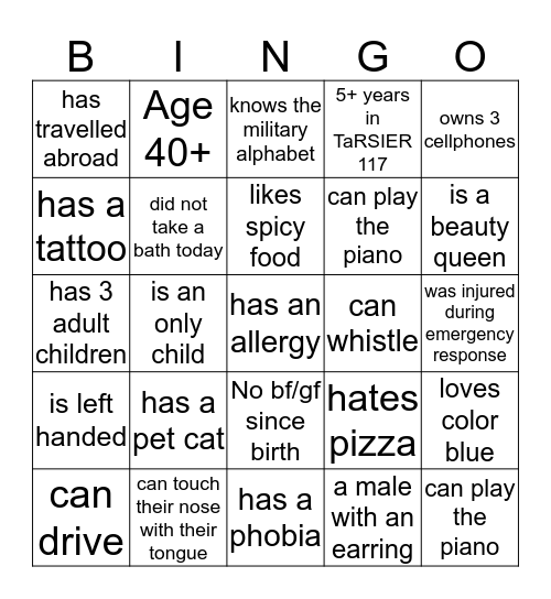 Human Bingo Card