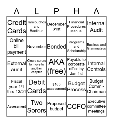 Beta Epsilon Omega - Chapter Retreat Bingo Card