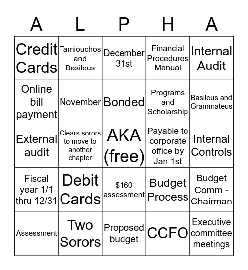 Beta Epsilon Omega - Chapter Retreat Bingo Card