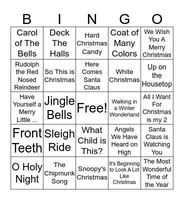 Christmas Songs Bingo Card