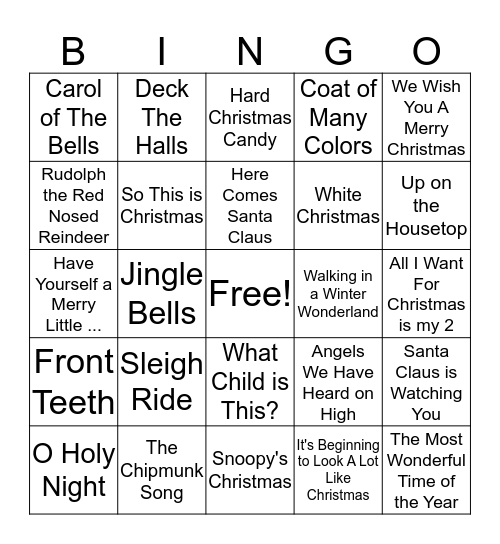 Christmas Songs Bingo Card