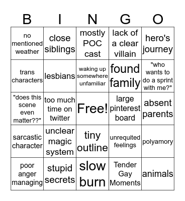 Kae's Writing Experience  Bingo Card