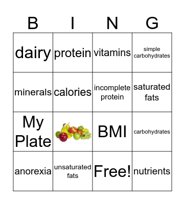 Nutrition Bingo Card