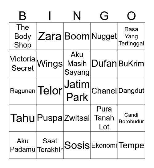 Milla’s Bingo Card